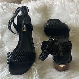 Michael Kors Black Woven Leather Sandals